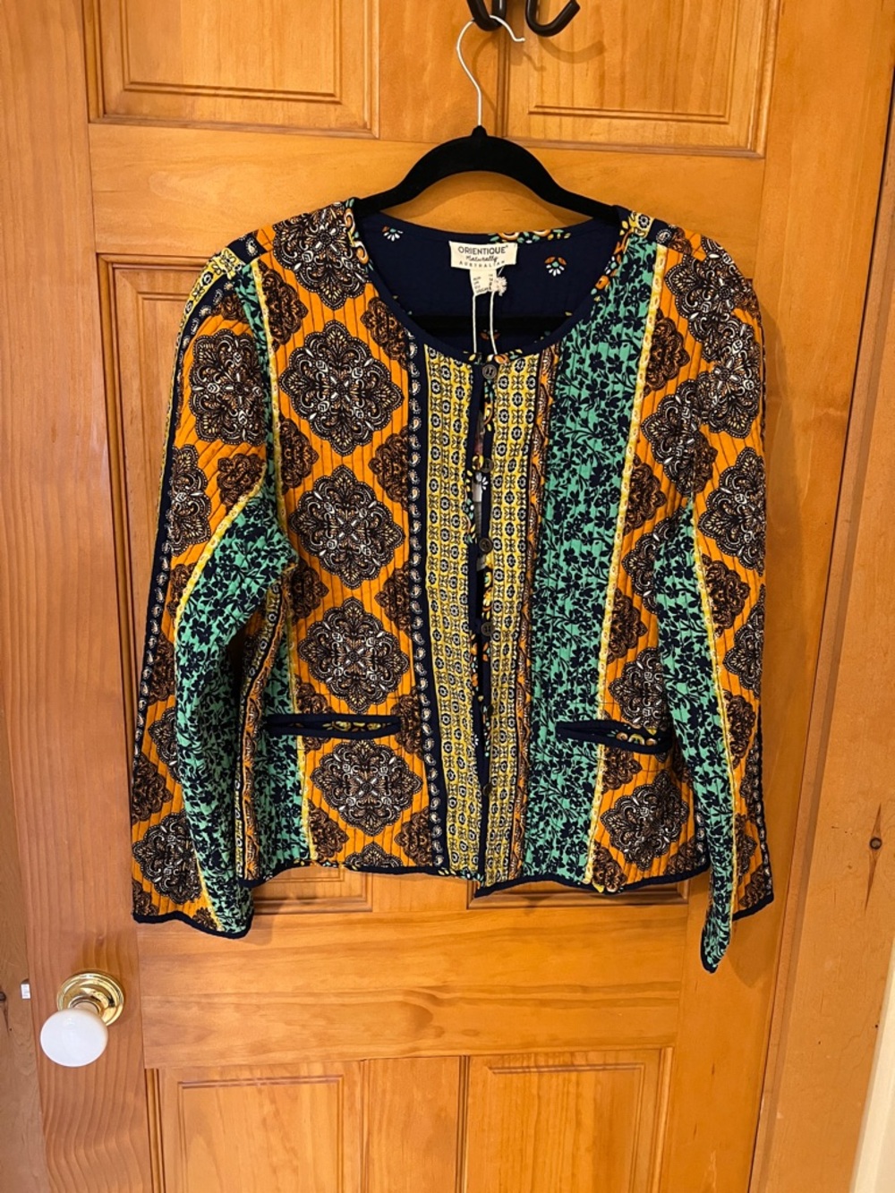 Boho Print Reversible Quilted Jacket - Mustard, Teal & Black